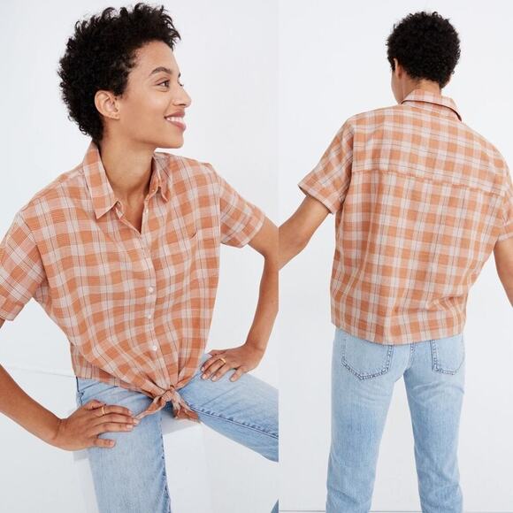 Madewell Colwell plaid tie front button front short sleeves shirt size XXS - Picture 1 of 8